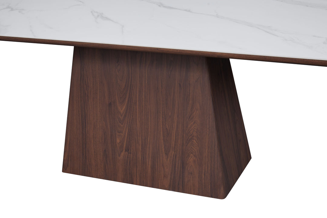 Ezra 200cm Walnut & White Ceramic Marble Dining Table
