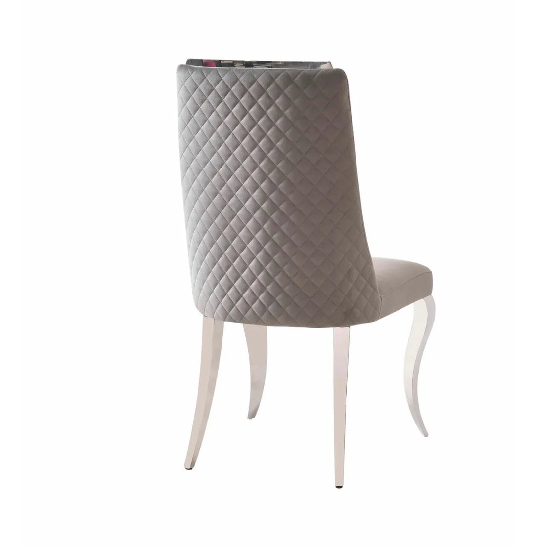 Louis Marble & Chrome Dining Table With Roxy Grey Velvet Chairs