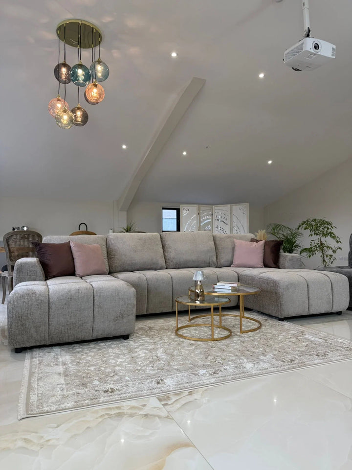 Sena Large Beige Plush Velvet Luxury U Shape Sofabed Sofa
