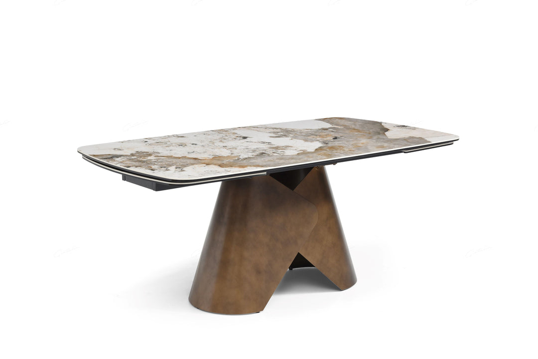 Feretti 180-260cm Italian Pandora Ceramic Marble Side Extending Dining Table With Milo Walnut Wooden Dining Chairs