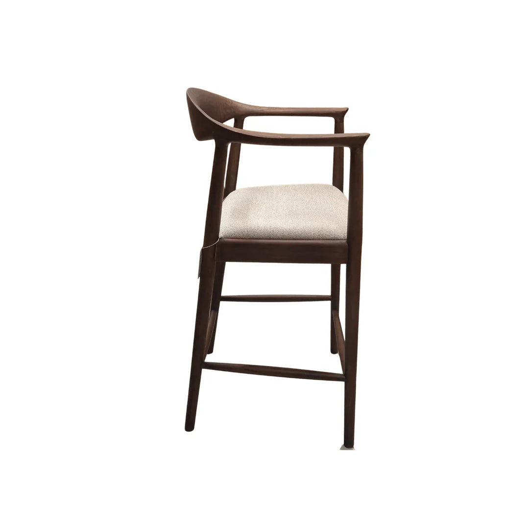 Fern Walnut Dark Wooden Ivory Boucle Fabric Bar Stool