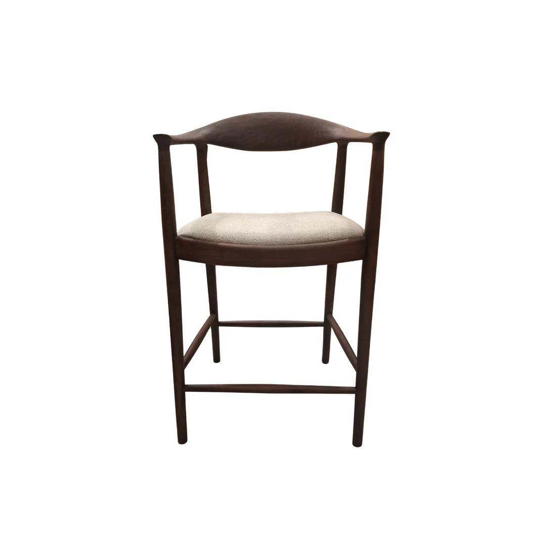 Fern Walnut Dark Wooden Ivory Boucle Fabric Bar Stool
