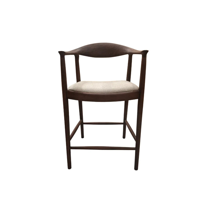 Fern Walnut Dark Wooden Ivory Boucle Fabric Bar Stool