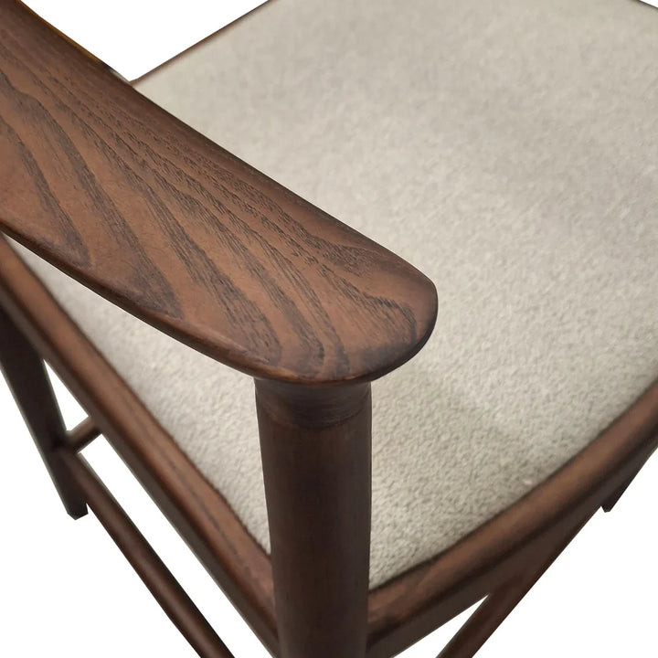 Fern Walnut Dark Wooden Ivory Boucle Fabric Bar Stool