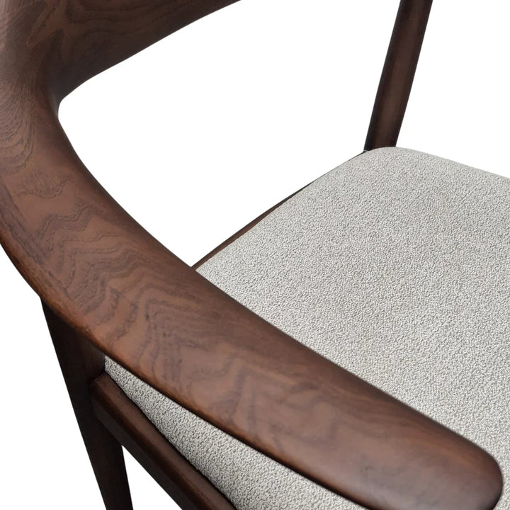 Fern Walnut Dark Wooden Ivory Boucle Fabric Dining Chairs - Pairs