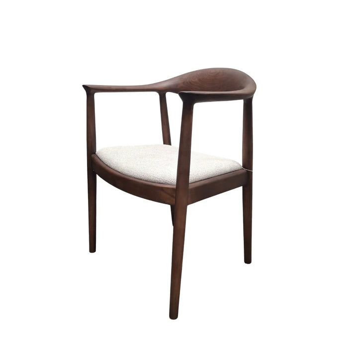 Fern Walnut Dark Wooden Ivory Boucle Fabric Dining Chairs - Pairs