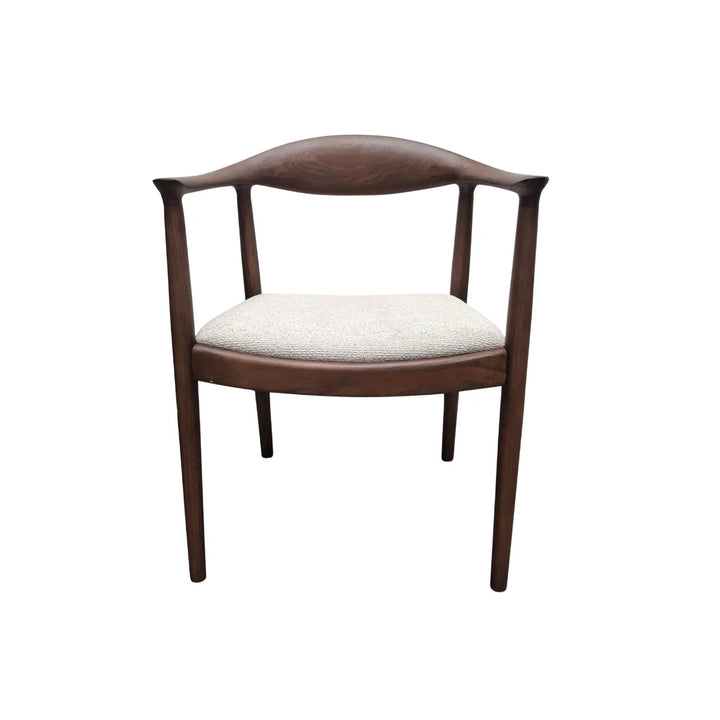Fern Walnut Dark Wooden Ivory Boucle Fabric Dining Chairs - Pairs