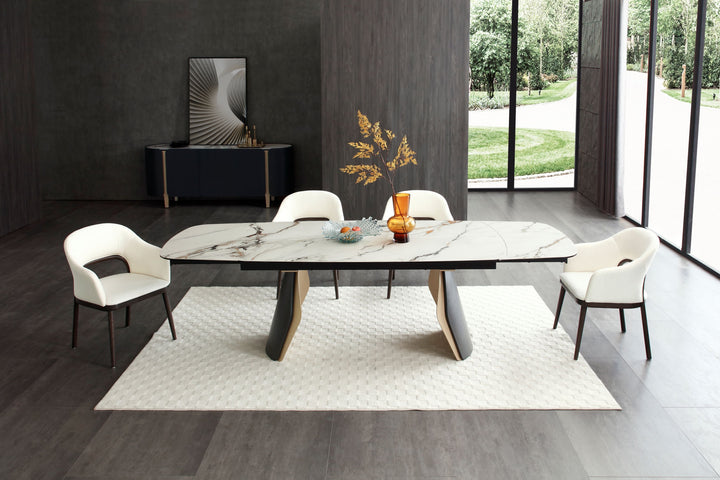 Fidenza 180-260cm Italian Black Ash & Calacatta Verde Ceramic Marble Side Extending Dining Table