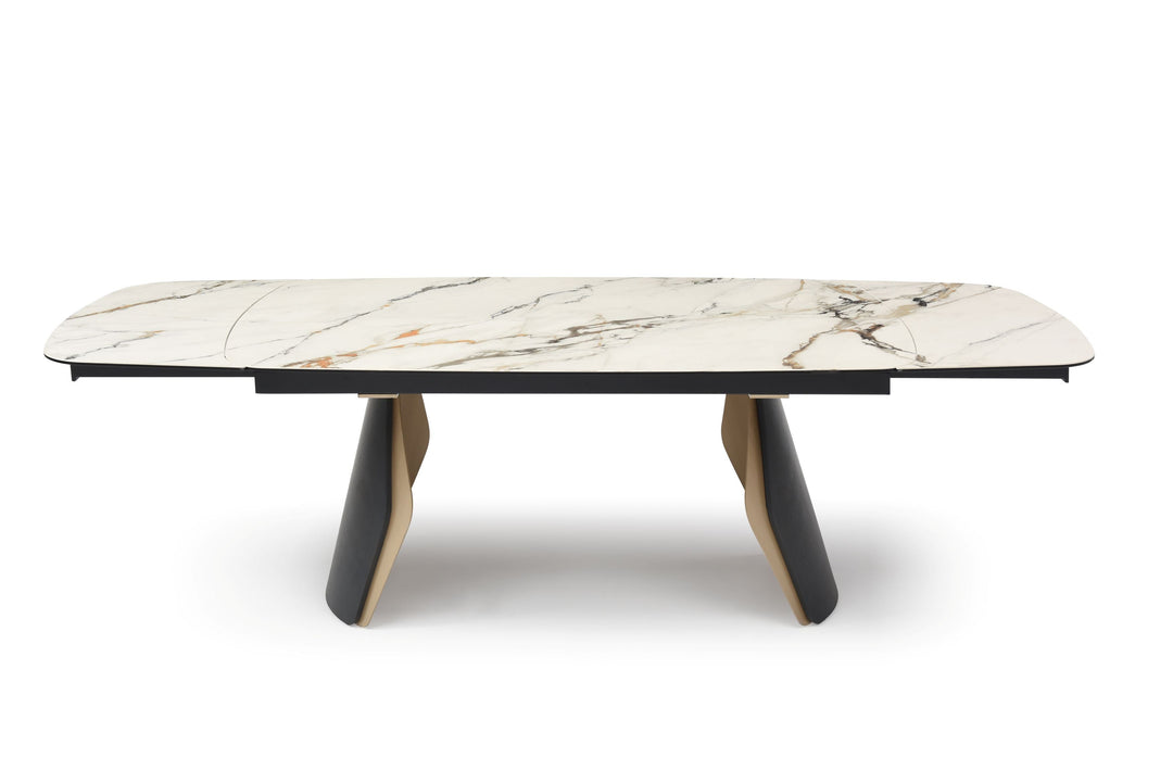 Fidenza 180-260cm Italian Black Ash & Calacatta Verde Ceramic Marble Side Extending Dining Table