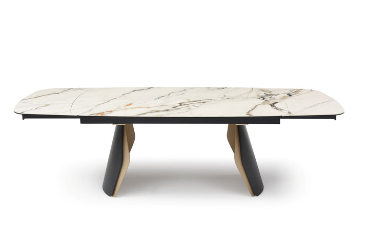 Fidenza 180-260cm Italian Black Ash & Calacatta Verde Ceramic Marble Side Extending Dining Table