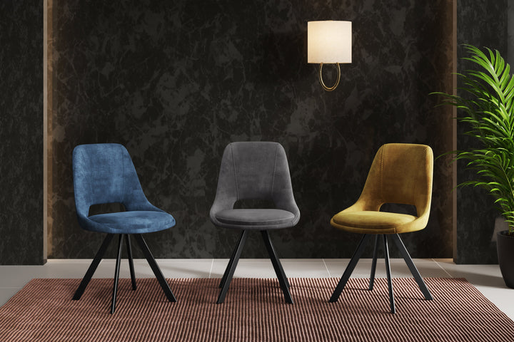 Leon Velvet Swivel Dining Chairs With Black Metal Legs - Pairs - 3 Colours