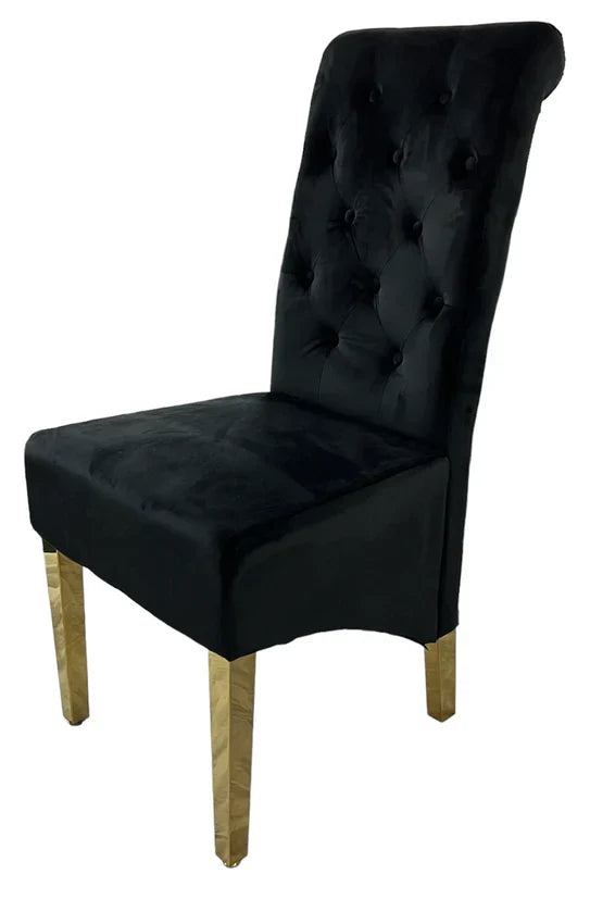 Louis Marble & Gold Dining Table With Lucy Quilted Gold Ring Knocker Velvet Chairs