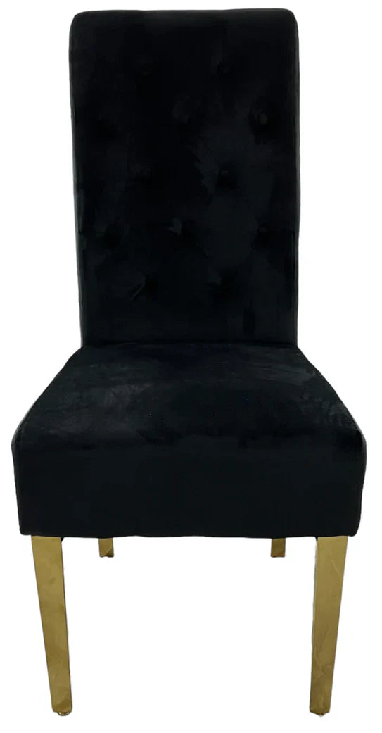 Lucy Gold Ring Knocker Quilted Slim Back Gold Plush Velvet Dining Chair Gold Legs In 3 Colours