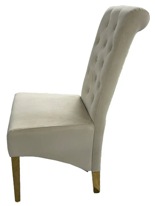Lucy Gold Ring Knocker Quilted Slim Back Gold Plush Velvet Dining Chair Gold Legs In 3 Colours