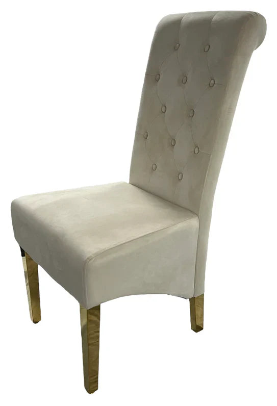 Mayfair 180CM Gold Marble Dining Table With Lucy Gold Ring Knocker Quilted Dining Chairs