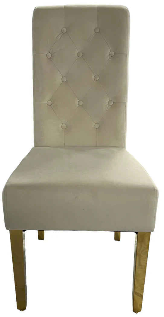 Lucy Gold Ring Knocker Quilted Slim Back Gold Plush Velvet Dining Chair Gold Legs In 3 Colours