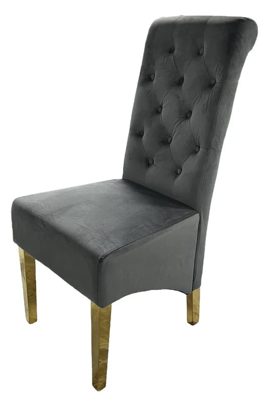 Louis Marble & Gold Dining Table With Lucy Quilted Gold Ring Knocker Velvet Chairs