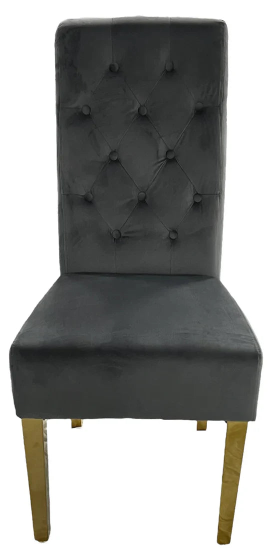 Mayfair 180CM Gold Marble Dining Table With Lucy Gold Ring Knocker Quilted Dining Chairs