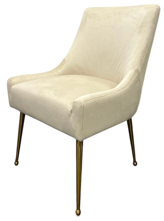 Milan Gold Handle Knocker Plush Velvet Dining Chair Gold Legs In 2 Colours