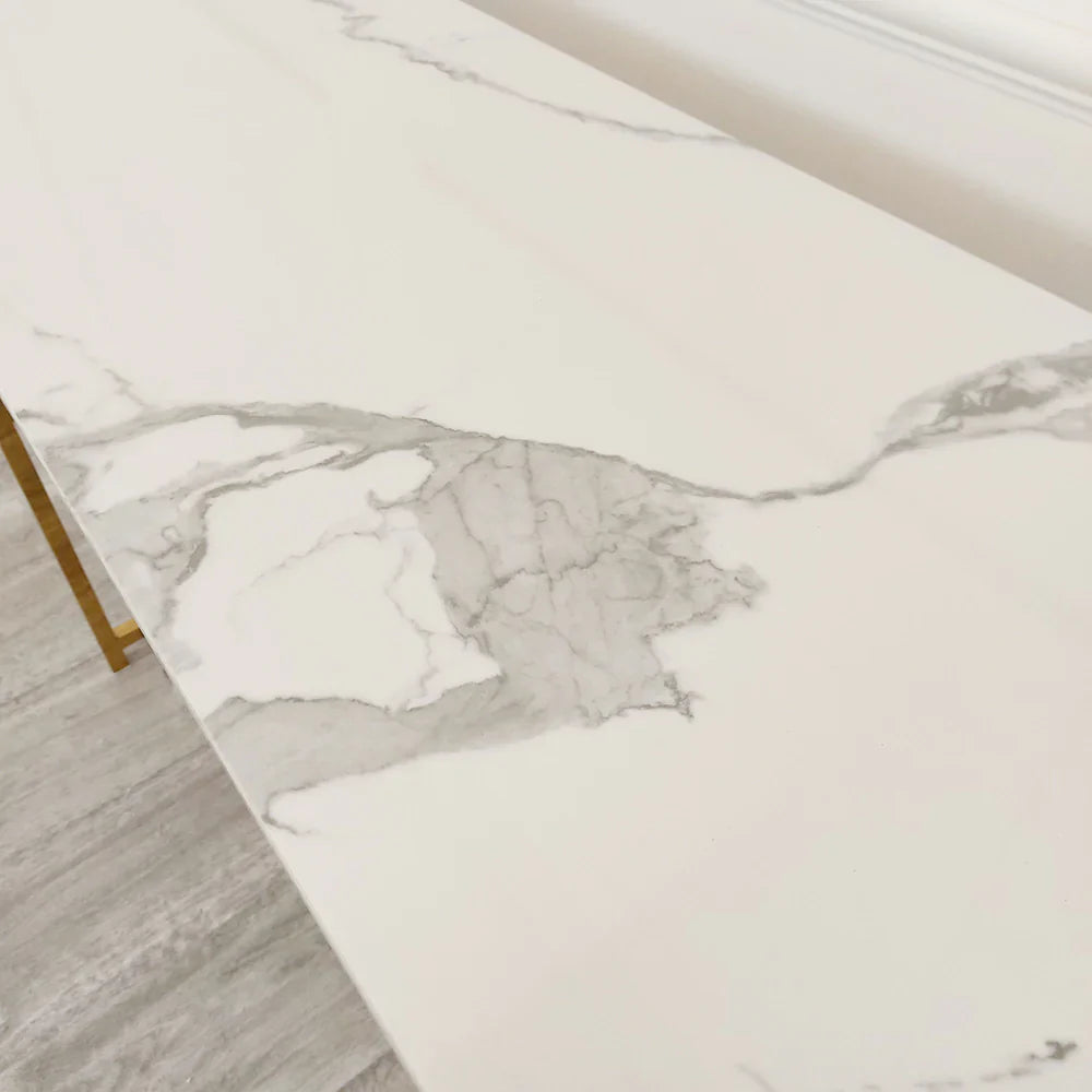 Geo Gold Console Table with Polar White Sintered Top-Esme Furnishings