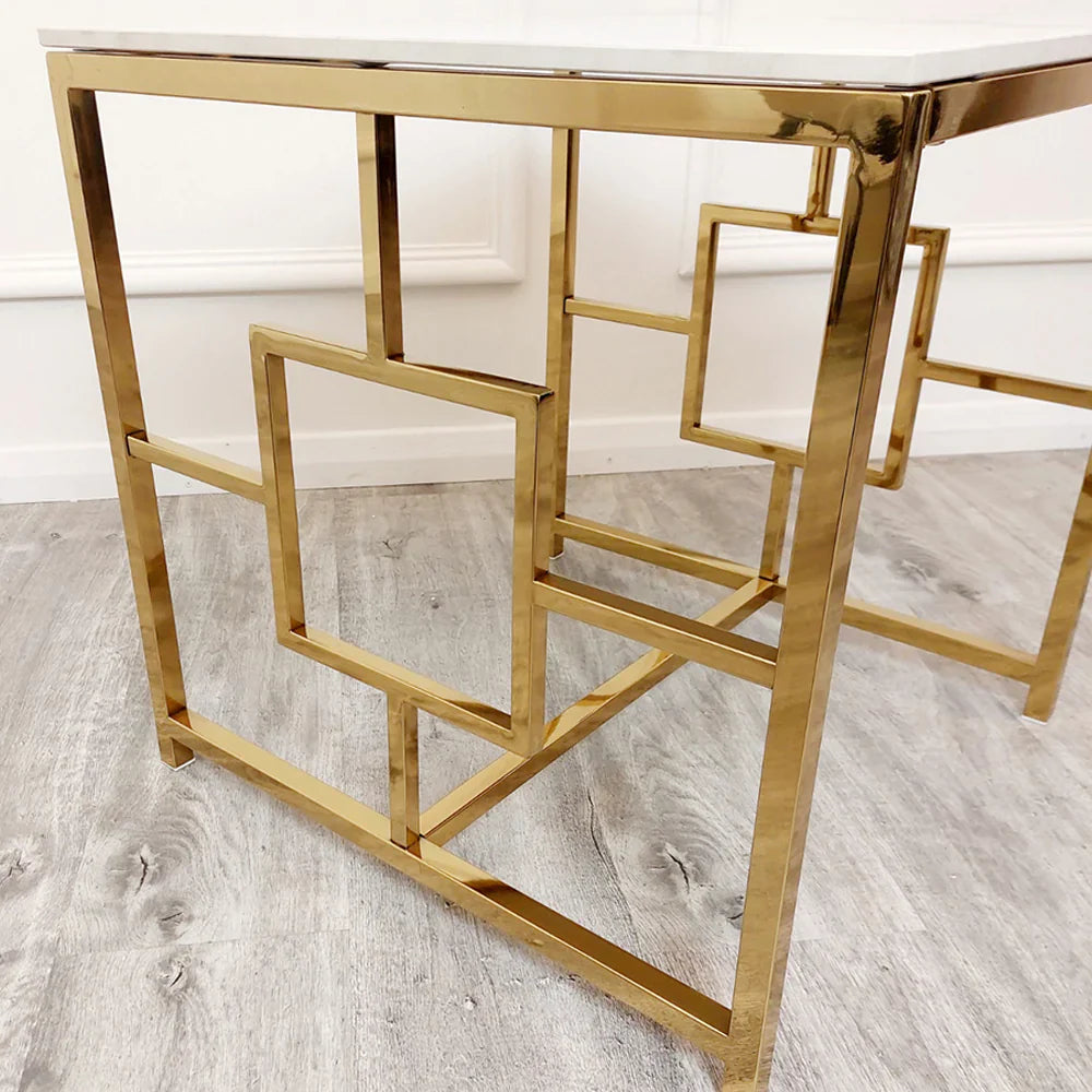 Geo Gold Lamp Side Table with Polar White Sintered Top-Esme Furnishings