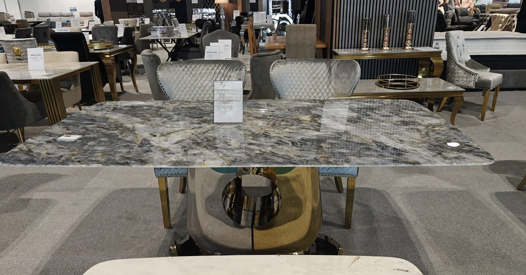 Madrid 180cm Gold Dining Table With Monarch Leather Gold Chairs