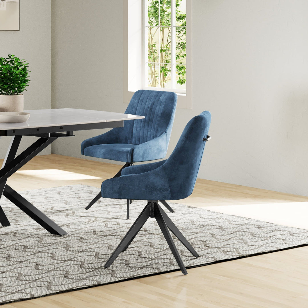 Giorgio Swivel Velvet Dining Chairs With Black Metal Base in 3 Colours - Pairs