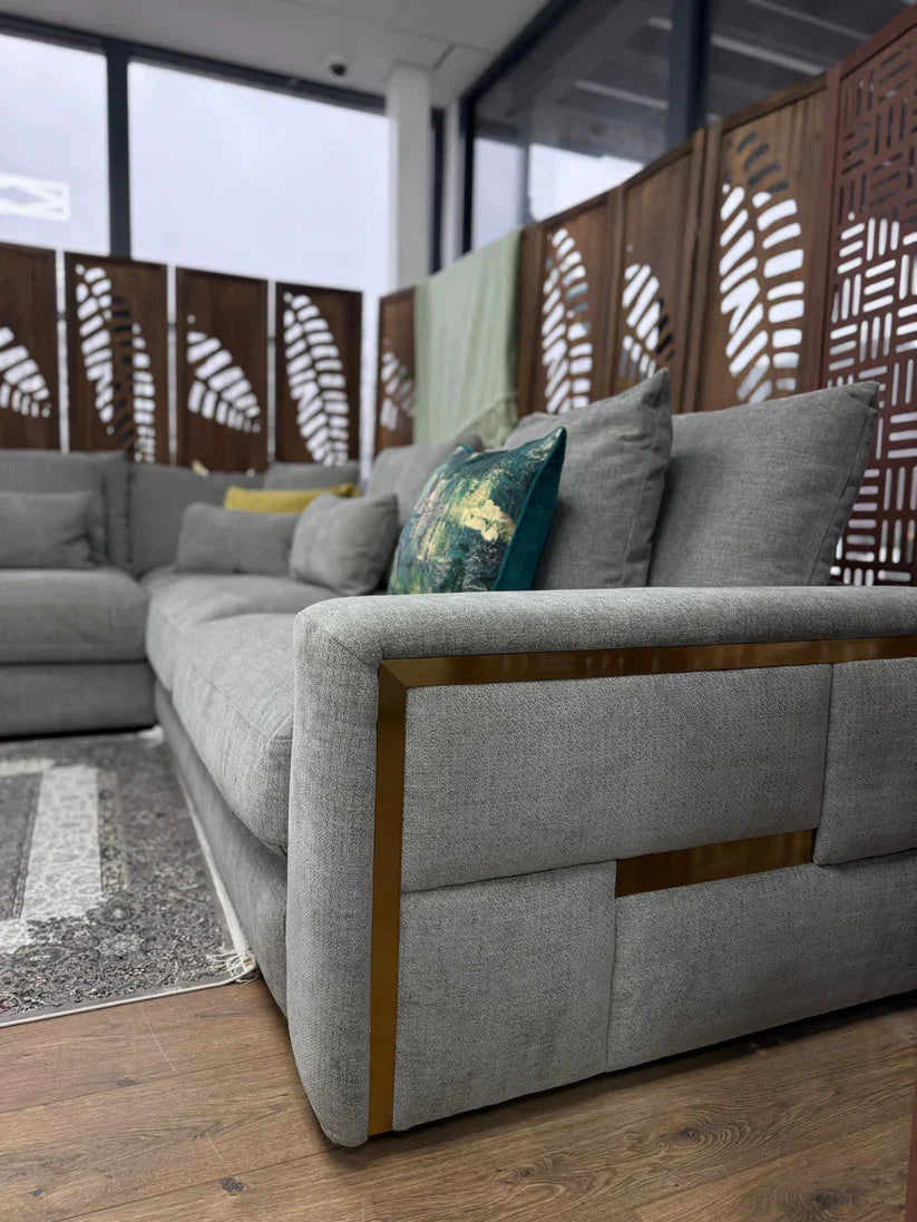 Berlin Sofa Grey Velvet Gold Trim Corner Sofa