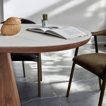Bianca 200cm Oval Walnut & White Ceramic Marble Dining Table