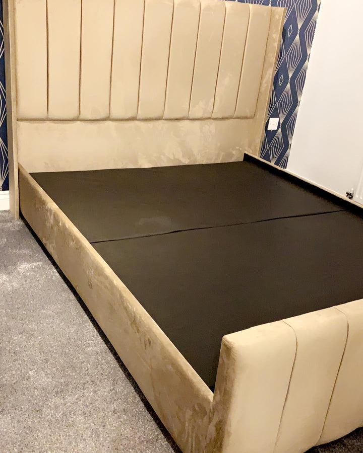 The Florida Panel Wing Plush Velvet Bed Frame