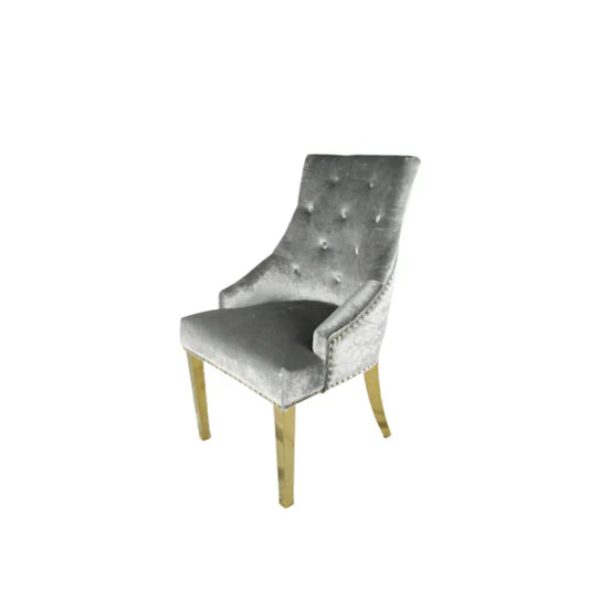 Louis Marble & Gold Dining Table With Shimmer Gold Lion Knocker Dining Chairs