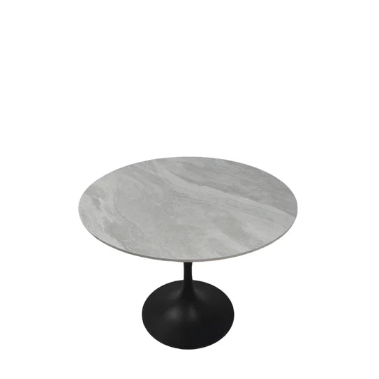 Bentley 90cm Grey Ceramic Marble Round Dining Table With Black Base