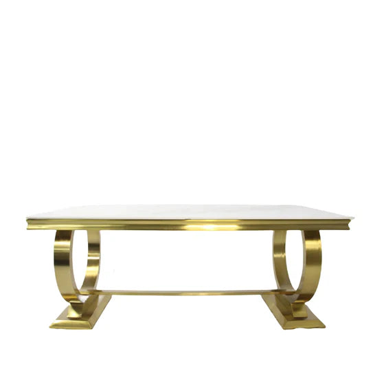 Arianna Marble & Gold Dining Table With Valente Gold Lion Knocker Velvet Chairs