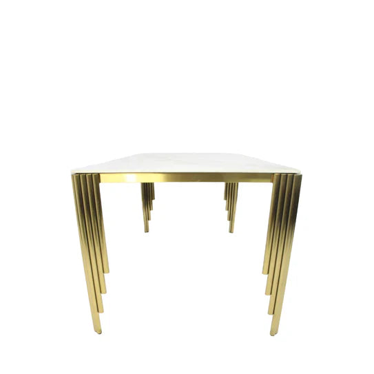 Mayfair 180CM Gold Marble Dining Table With Carlton Gold Velvet Dining Chairs