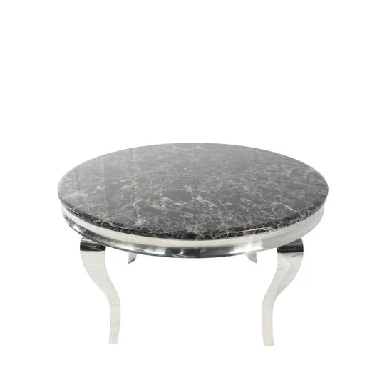 Louis 130cm Marble Round Dining Table + Lucy Slim Quilted Lion Dining Chairs