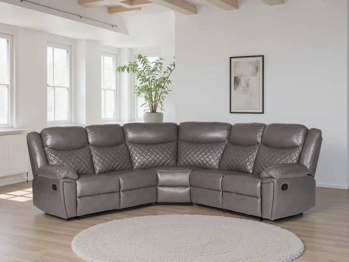 Maya Grey PU Leather Corner Quilted Recliner Sofa