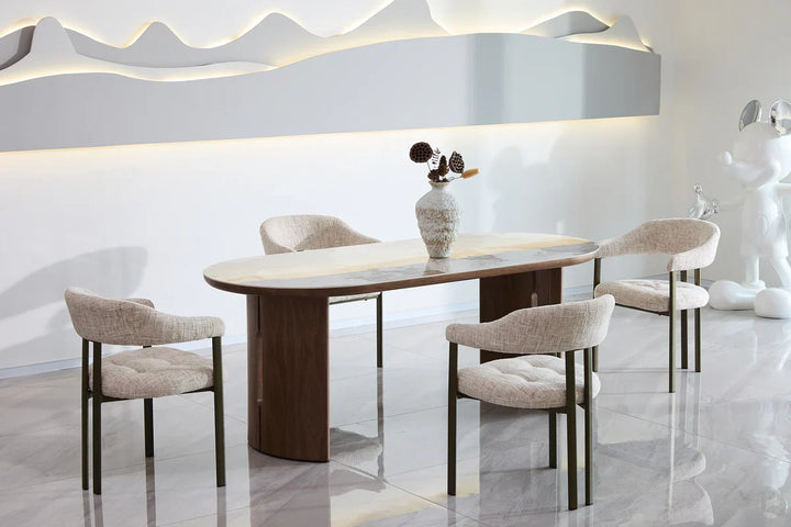 Isabella Oval 200cm Walnut & Pandora Ceramic Marble Dining Table