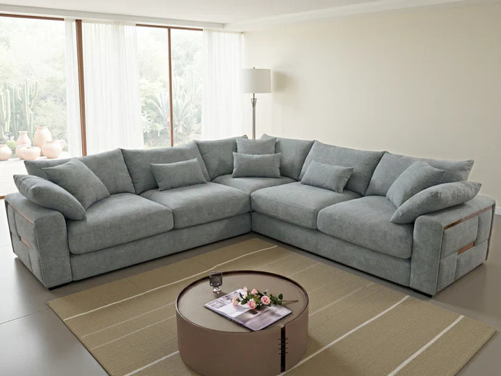 Berlin Sofa Grey Velvet Gold Trim Corner Sofa