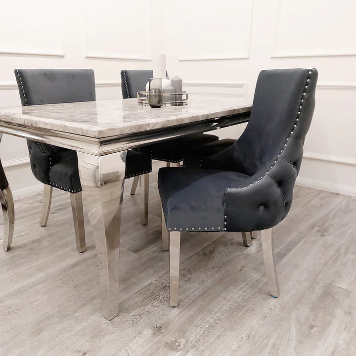 Kensington Dark Grey Button Back Plush Velvet Dining Chair Chrome Legs