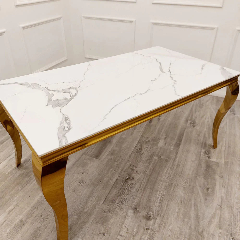 Louis Gold Ceramic Sintered Stone & Chrome Dining Table 3 Colours-Esme Furnishings