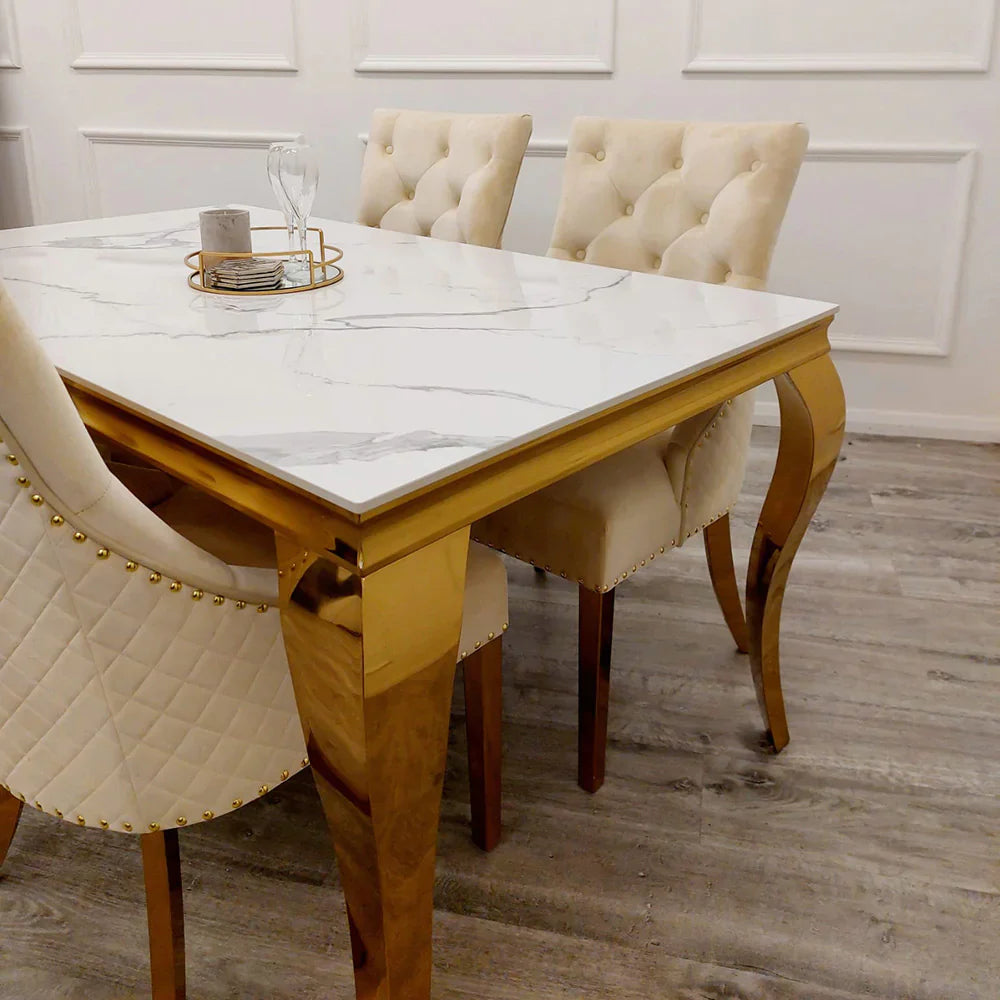 Louis Gold Ceramic Sintered Stone & Chrome Dining Table 3 Colours-Esme Furnishings