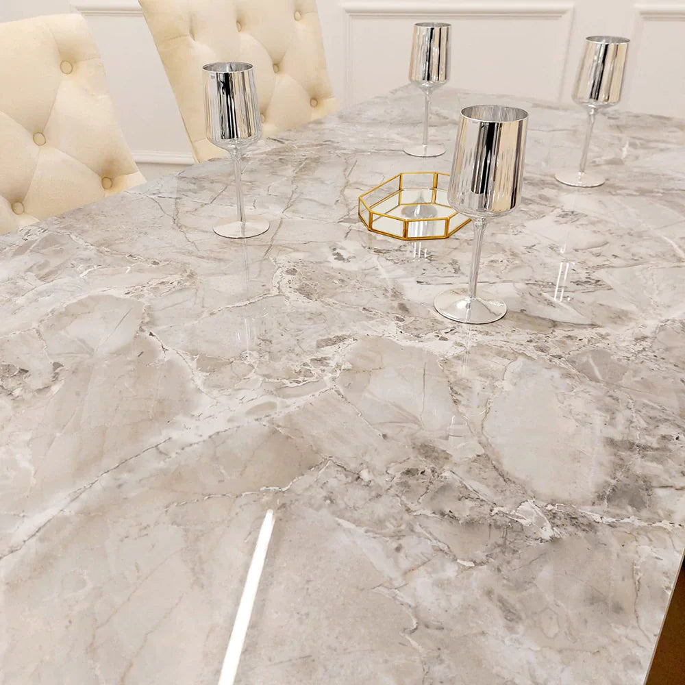 Louis Gold Ceramic Sintered Stone & Chrome Dining Table 3 Colours-Esme Furnishings