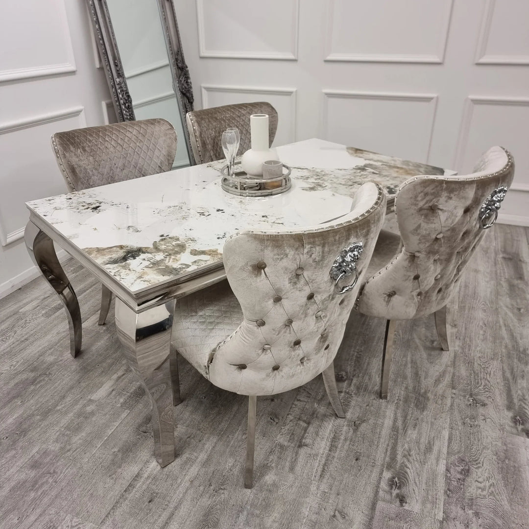 Louis Chrome Ceramic Marble & Chrome Dining Table 3 Colours