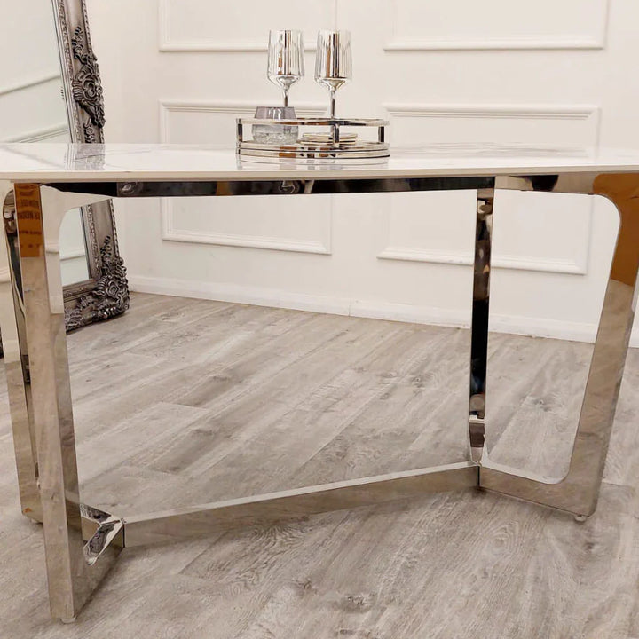 Lucien 160cm Chrome Ceramic White Dining Table