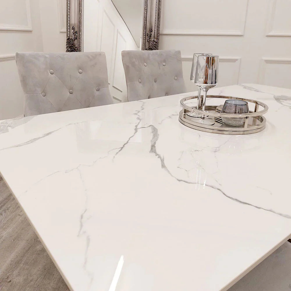 Lucien 160cm Chrome Ceramic White Dining Table