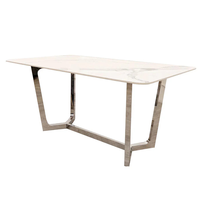 Lucien 160cm Chrome Ceramic White Dining Table