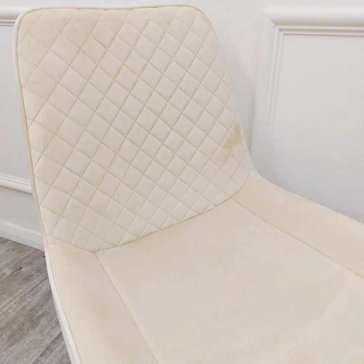 Orion Gold 180cm Dining Table with Polar White Ceramic Marble Top + Luna Plush Velvet Dining Chairs