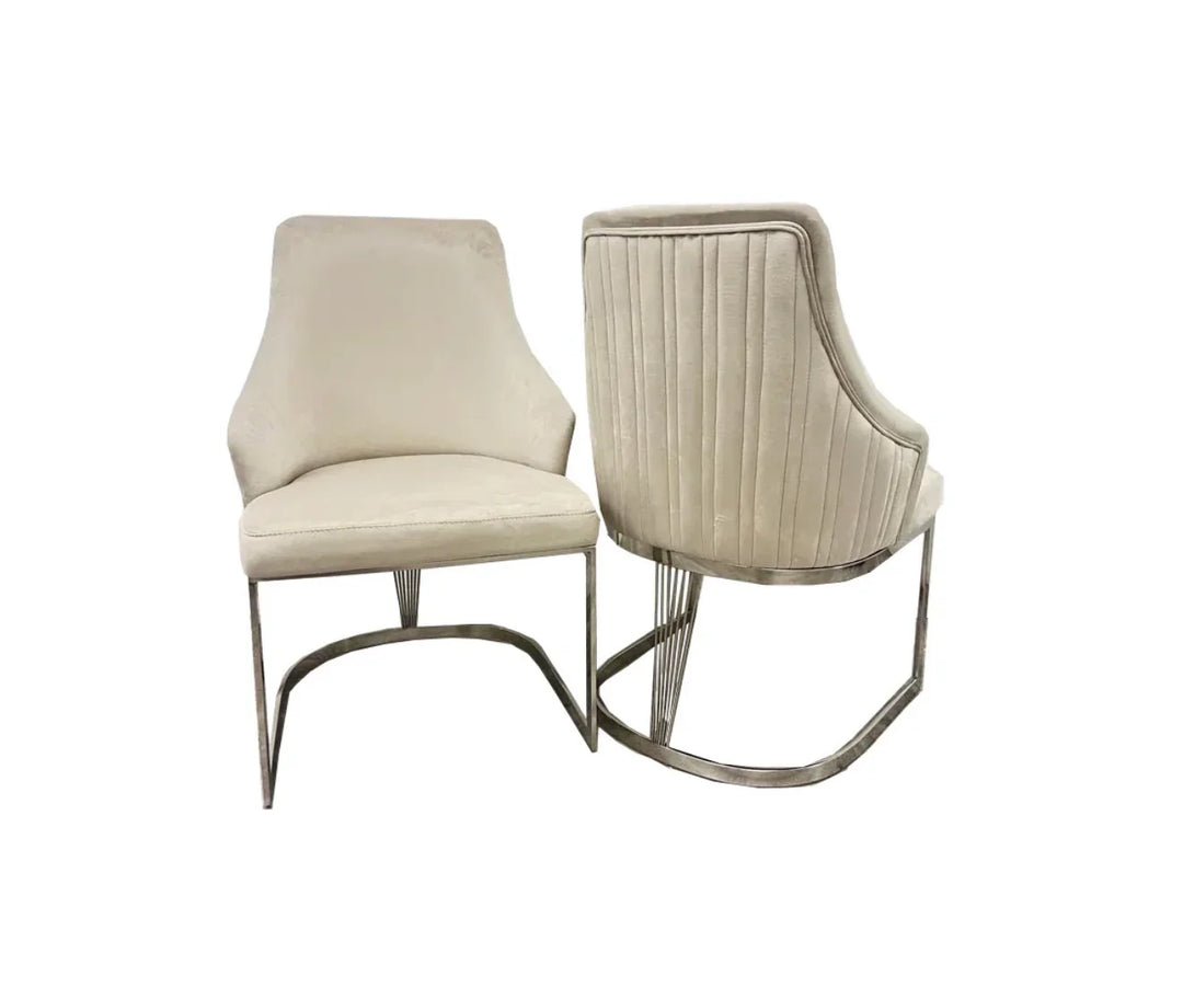 Louis Chrome Round Marble 130cm Dining Table With Carlton Velvet Dining Chairs