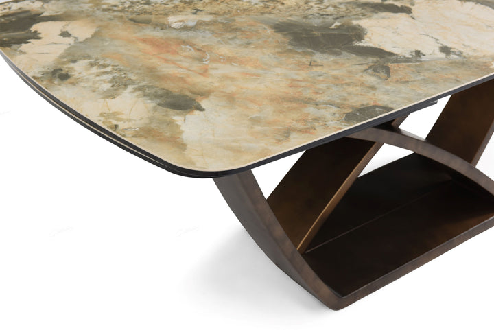 Lavish 200-300cm Italian Pandora Ceramic Marble Side Extending Dining Table With Milo Walnut Wooden Dining Chairs
