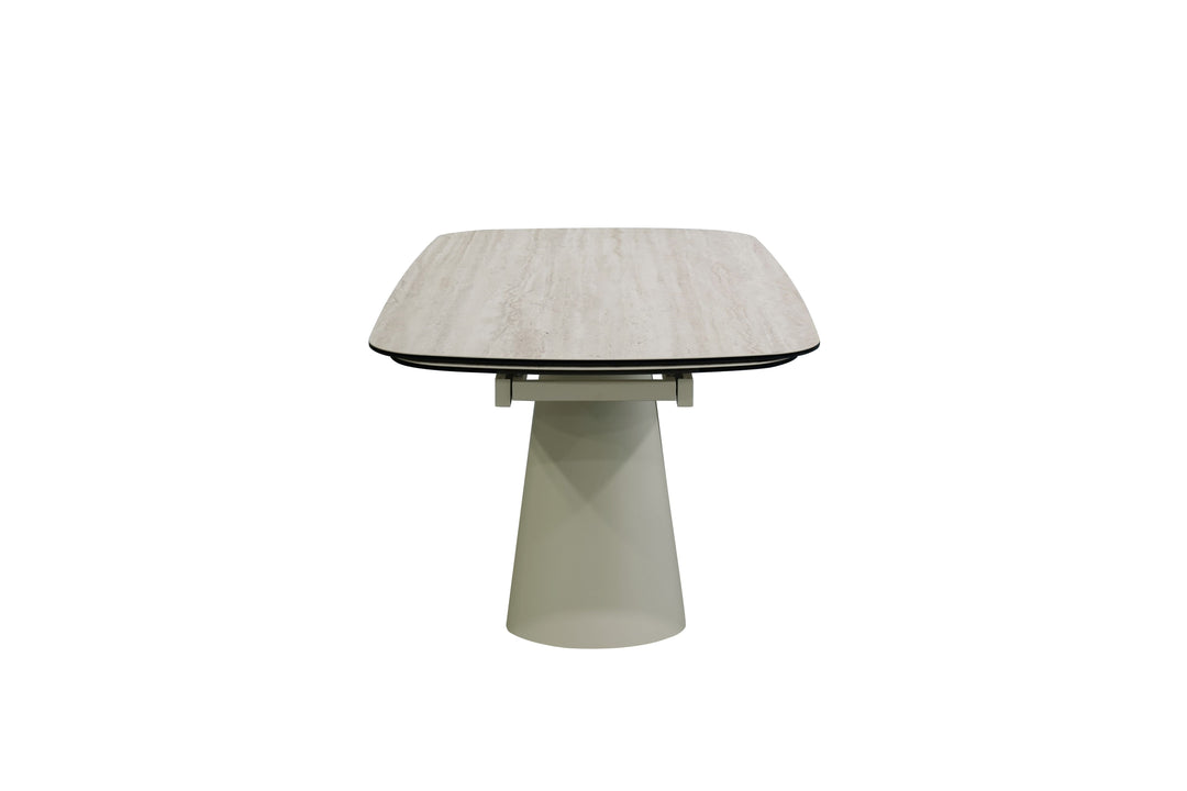 Leoni 180-280cm Champagne & Travertine Ceramic Marble Side Extending Dining Table